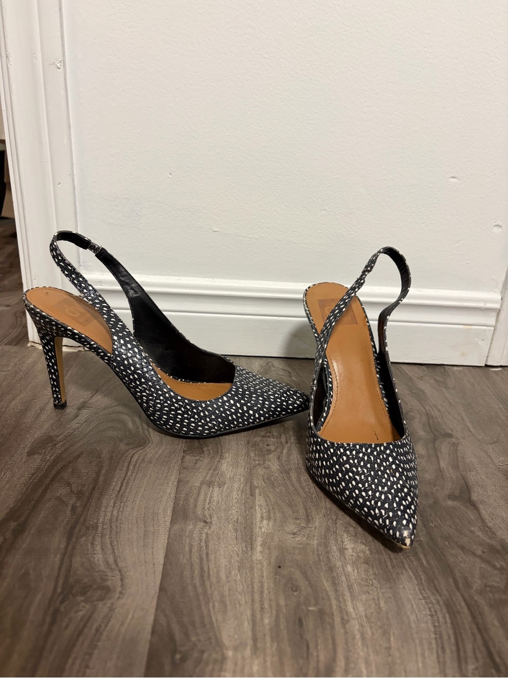 Dolce Vita Black and White Speckled Slingback Pointed Heels